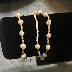 Chic Beaded Bracelet Trio in Cream and Pink